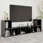 NNEVL TV Cabinet Set High Gloss Grey Chipboard