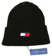 Tommy Hilfiger Black Knit Cuff Beanie Skull Cap Adult One Size NWT
