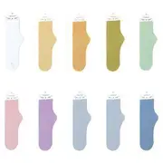 Set Of 10 Pairs: Plain Socks Set Of 10 Pairs - Type D - White & Yellow & Blue - One Size