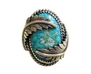 Vintage Leaves Cover Artificial Turquoise Ring Wedding Party Engagement Jewelry-Turquoise Color Alloy + Faux Turquoise