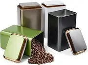 KYYGKY 4 PCS Tea Coffee Sugar Canisters Essentials Kitchen Storage Tin Square Metal Canister Storage Jar Container Food Preserve Caddy with Airtight Lid for Home Kitchen - 4 Colors, Easy to Open