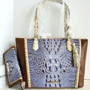 Brahmin Medium Asher Tote Denim Washed Indigo Ipanema Leather Bag + Wallet NWT