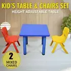 60x60cm Blue Square Kids Children Playing Study Desk Table and Red Yellow Chairs