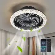 Modern Flush Mount Dimmable Ceiling Fan With LED Light Black