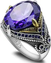 [Generic] Men's Ring Black Zircon, Tanzanian Blue Zircon Garnet Red Zircon, Green Zircon, Sea Blue Zircon Ring, Handmade Solid S925 Sterling Silver Men's Ring, Vintage Türkiye Ring Perfect Declaration Ring,