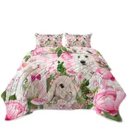Cat Dog Bunny Pink Blossom Buddies Coverlet