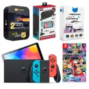 Nintendo Switch Neon Red/Blue OLED + Mario Kart 8 Deluxe + Accessory Gamer Kit