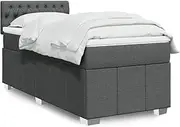 Bedroom Furniture Box Spring Bed with Mattress Dark Grey King Single Fabric