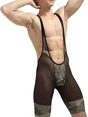 [ZSQBQ] Men Sexy Wrestling Singlet Boxer Briefs Bodysuit Mesh Stretch Jockstrap Lingerie Underwear