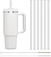 Halm Glass Straws - 6x 11 inch Long Replacement for Stanley Cup 30 OZ Bottles + Plastic Free Cleaning Brush - Dishwasher Safe - Sustainable, Water Bottles