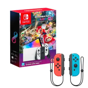 Nintendo Switch 瑪利歐賽車8豪華版 主機同捆組 白 (OLED版)+Joy-Con 控制器 左右手套組 紅藍