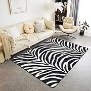 Homemissing Zebra Strip Area Rug Geometric Strip Lines Rugs for Living Room Bedroom Wild Animals Decorative Carpet Modern Abstracr Art Indoor Floor Mat Black White Accent Rug 150 * 200cm