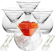 VirgoCCY 8 PCS Glass Caviar Serving Set with Shell Caviar Spoons Chiller Server with Ice Holder for Shrimp Ice Cream Martinis and Cocktails Dishwasher Safe Caviar Serving Dish
