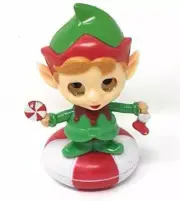 Solar Powered Bobble Head Santa's Elf Standing On Peppermint