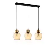 Champan 3 Glass Pendant Lights - Linear Base - Bronze/Amber