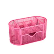 Catzon Mesh Desk Organizer with 8 Compartments & 1 Drawer for Home School-Pink