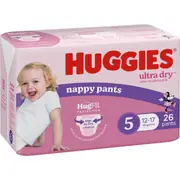Huggies Ultra Dry Nappy Pants Girls Size 5 (12-17kg) 26 pack