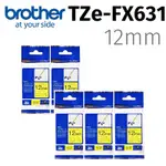 【5入組】BROTHER TZE-FX631(可彎曲)纜線標籤帶 ( 12MM黃底黑字 )