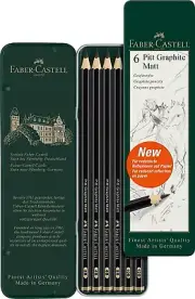 Faber-Castell Pitt Graphite Matt Pencils, Assorted – Tin of 6 - FREESHIPPING