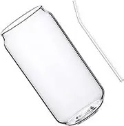 CATIEBYE 1Set Transparent Can Shaped Glass Cup with Straw Sturdy Milk Tea Wine Glass Unique Arc Design for Home and Office Use