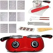 Total Chef Double Pot Chocolate Melter – 500 Gram, Electric Candy Making, Hot Fondue Cooker with 32+ Heating Accessories, Serving 1 Cup Melted Chocolate for Dipping Date Night Dessert, Red