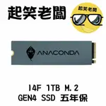 【全新未拆】ANACOMDA 巨蟒 I4F 1T PCIE GEN4X4 M.2 SSD TLC顆粒固態硬碟 5年保