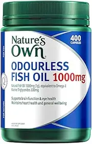 Nature's Own Odourless Fish Oil 1000mg Capsules 400 - Naturally Derived Omega-3 - Supports Brain Function & Eye Health - Maintains Heart Health, General Health & Wellbeing