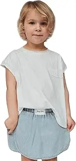 [Sleepy Denim] Siesta Girls Skort - Comfortable Denim Skirt & Shorts Combo for Kids - Cotton Skort Front Overlay with Back Pockets - Sky Blue