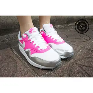 NIKE 女鞋 AIR MAX 1 GS WHITE PINK 桃紅白銀 【A-KAY0】【653653-108】