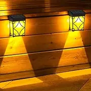 2 Pack Solar Deck Lights Outdoor Wall Light LED Garden Lamp Wireless Waterproof Fence Lights, Porch, Garage (Multi-Colored + Warm Light)