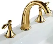 Beelee Gold Solid Brass Widespread Bathroom Faucet 3 Hole Two Handle,