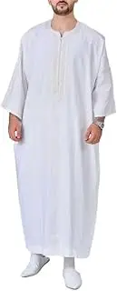 [XSION] Men's Islami Ethnic Clothes Muslim Kaftan Dubai Embroidery Dress Muslim Arab Long Gown Thobe Kaftan Robe