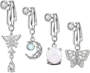 [PHIEZC] Pack of 4 Fake Belly Button Piercings, Belly Button Piercing Clip, Fake Belly Button Piercing, Belly Button Piercing with Pendant, Surgical Steel for Belly Button Piercing, Butterfly Piercing