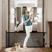 24" Tall Retractable Baby Gates to Step Over, Short Dog Gates Pet Gate for Puppies Small Dogs, 0-55" Wide Adjustable Mesh Baby Gate for Doorways and Stairs, Indoor/Outdoor Use, Black