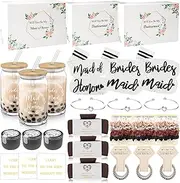 Mhoel 30Pcs Bridesmaid Proposal Box Gifts Set of 3 Pack Maid of Honor Proposal Gifts Set Claw Hair Clip Bridesmaid Socks Candle Satin Bridesmaid Scrunchies Knot Bracelet Bridal Shower Gift, Pink