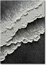 Slyart Handmade Vertical Black and White Canvas Wall Art 28x40 Inches Modern Abstract Sea Wave Painting Quartz Sand Texture Painting on Canvas for Living Room Bedroom Wall Decor