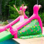 Giant Inflatable Flamingo Pool Slide W/Built-In Side Water Sprinklers for Kids-