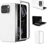 for Google Pixel 9 Pro Fold Case Tough,Anti-Fingerprint Carbon Fiber Pattern + Hard PC Lightweight Slim Fit,Leather Case with Screen Protector Phone Case for Google Pixel 9 Pro Fold (White)