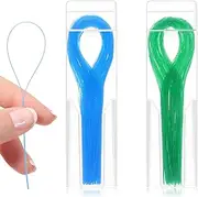 Piriuuo 200 Pcs Dental Floss Threaders, Deep Clean Floss for Braces Floss Threaders for Bridges Dental Implants Nylon Loop Design for Braces Bridges Implants Oral Teeth Care Tools (Blue, Green)