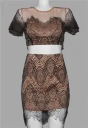 TOBI 2 Pc Cropped Mesh Upper Lace Overlay Top & Short Mini Skirt Set Wm's PS NWT