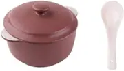 Soup Bowl with 2 Handles,280ML Japanese-Style Soup Bowls with Handles and Lid Spoon in China Porcelain Ceramic Oven Microwaveable Microwave Safe for Steamed Egg-B