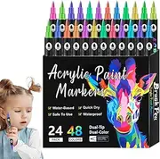 Acrylic Paint Markers - Paint Pens | Double-Tip Rock Painting Pens, Fade-Resistant Permanent Markers Drawing Tools, Craft Supplies Artists Portable For Paper Glass Wood Canvas Ceramic Rock