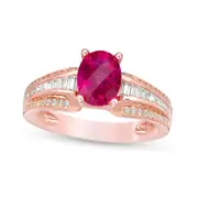 Oval Lab-Created Ruby and White Sapphire Multi-Row Ring in Sterling Silver with Solid 14K Rose Gold Plate