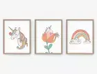 Set of 3 Boho Unicorn Neutral Earthy Organic, Orange Ochre Wall Art, Home Decor