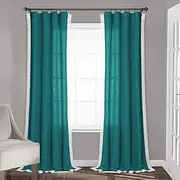 Lush Decor Rosalie Light Filtering Window Curtain Panel Set- Pair- Vintage Farmhouse & French Country Style Curtains - Timeless Dreamy Drape - Romantic Lace Trim - 54" W x 84" L, Turquoise