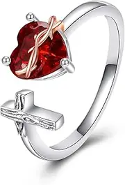 [CRMAD] Heart of Jesus Ring for Women 925 Sterling Silver Cross Rings God's Love Jewelry Amulet Gifts (7), 7, Sterling Silver, No Gemstone