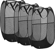 Larpur 3 Pack Pop Up Laundry Hampers, Collapsible Mesh Laundry Baskets, Portable Foldable Clothes Hampers for Dorm, Home, Bedroom, Bathroom, RV Cruise, Black