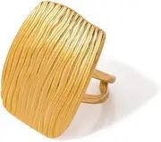 [OIDIMS] Texture Line Statement Ring Bohemian for Women Girls Open Adjustable Hypoallergenic 18k Gold Plated Minimalist Geometry Stainless Steel Simple Jewelry Gifts Birthday Holiday Party, Metal, No