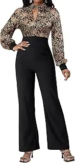 [Yiershu] Women sparkly jumpsuits Elegant Long Sleeve Long Split Pants Overlay Party Club silk jumpsuit, Sparkly/Black-a