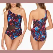 NWT $178 Miraclesuit [ 8 ] Solstice Gem One Piece Swimsuit Black #U895